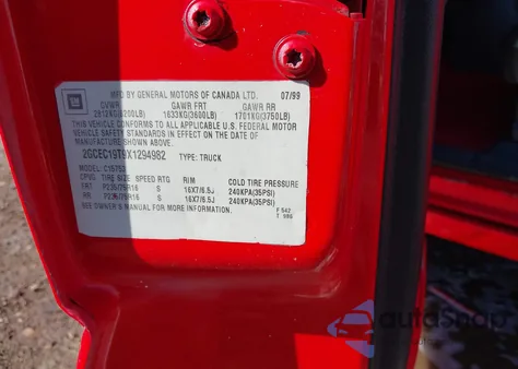 1999 Chevrolet Silverado 1500 Ls из США, поврежденный, VIN 2GCEC19T9X1294982